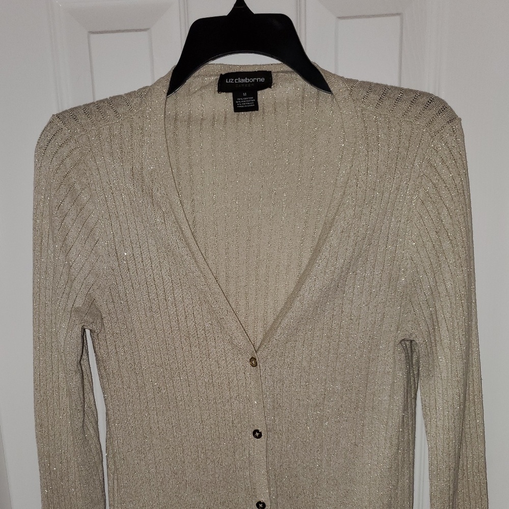 Liz Claiborne gold shimmer cardigan
